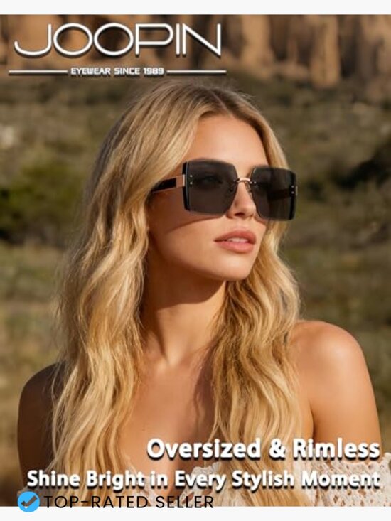 Oversized Square Rimless Sunglasses UV400 Protection Trendy Frameless Shades main image 5